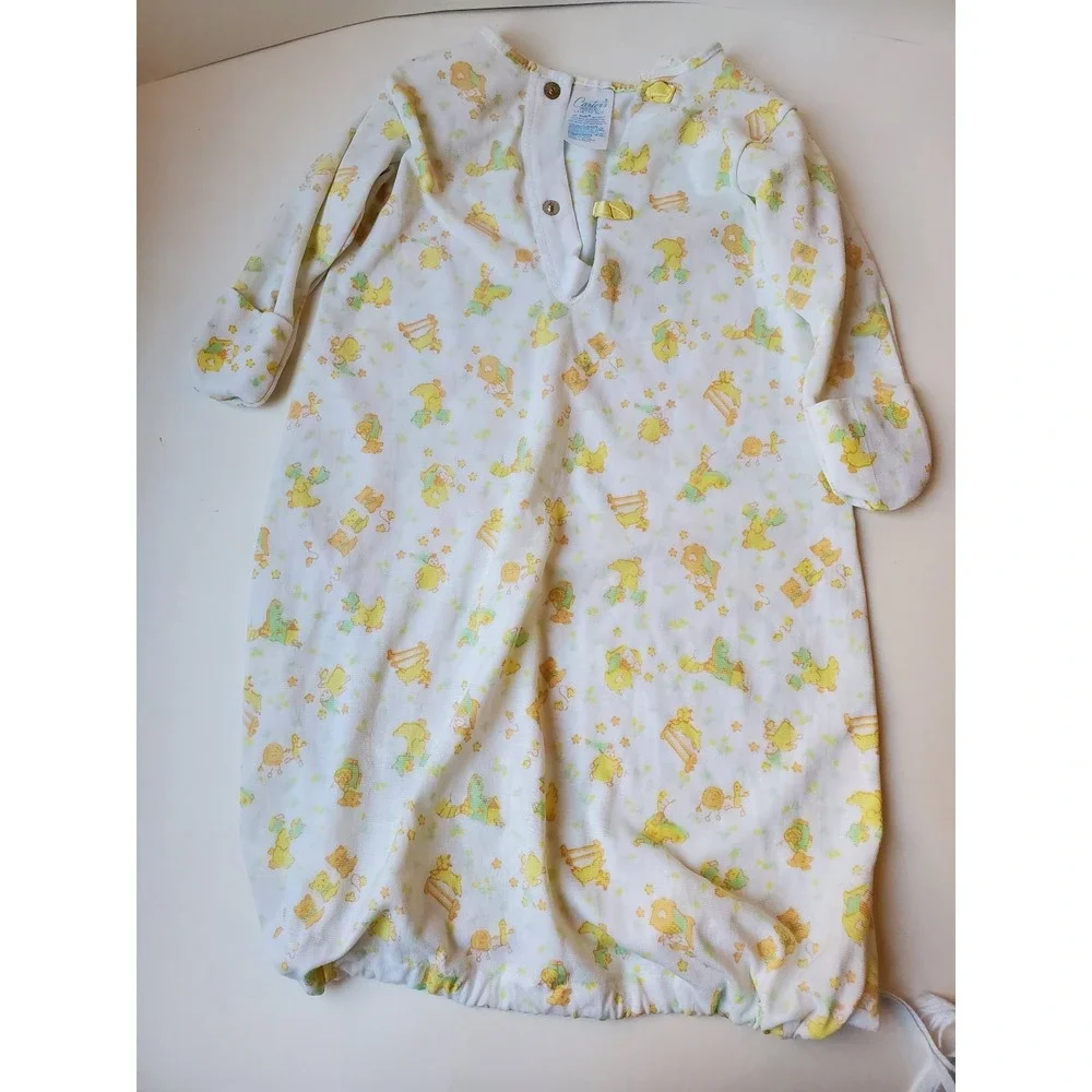 Vintage Carter's Baby Newborn Layette Sleep Gown Yellow Animals Duck Lamb Cat‎